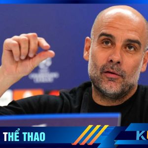 HLV Pep trong cuộc phỏng vấn tại giải đấu Champions League