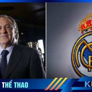 Chủ tịch Florentino Perez cùng phù hiệu Hoàng Gia của CLB Real Madrid