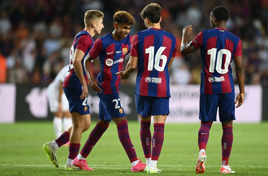 Các cầu thủ Barca trong chiến thắng trước Tottenham với tỷ số 4-2 hôm mùng 9 tháng 8 