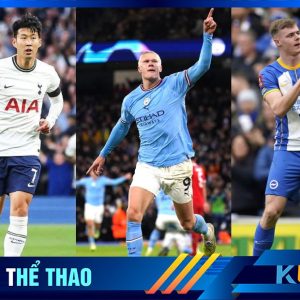 Kubet cập nhật hình ảnh 3 cầu thủ lập hat-trick trong tối thứ 7, lần lượt từ phải qua Evan Ferguson, Erling Haaland và Son Heung Min